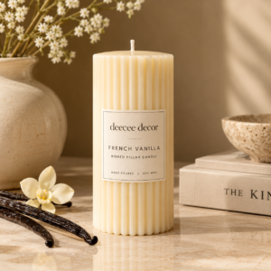 French Vanilla Ribbed Pillar Candle